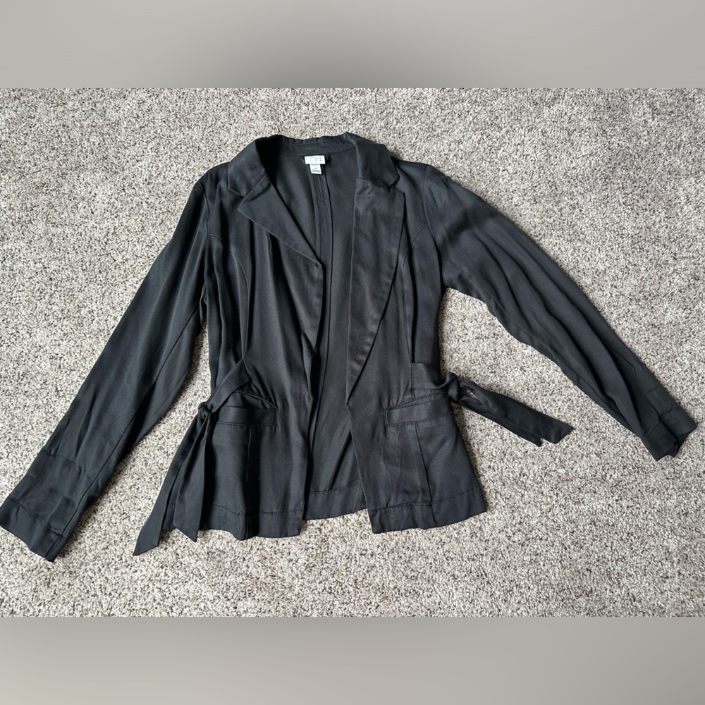 Women’s Black Casual Blazer with Tie Closure
